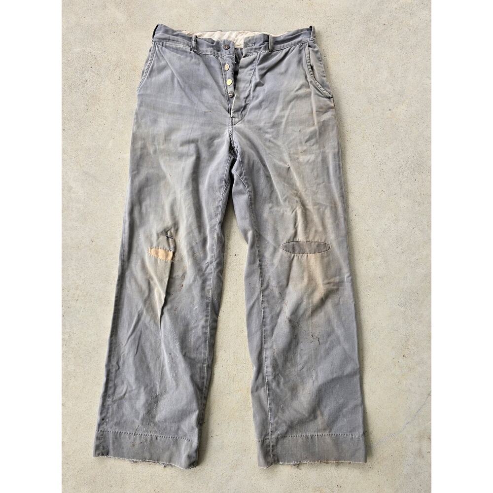 Barn find 50s Grey Sanforized Sail Cloth Workwear Pants 32x30 Patched Repaired
